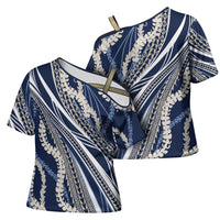 Polynesian Puakeniken Pikake Twisted Lei Cross Shoulder Shirt Navy Blue - Polynesian Pride