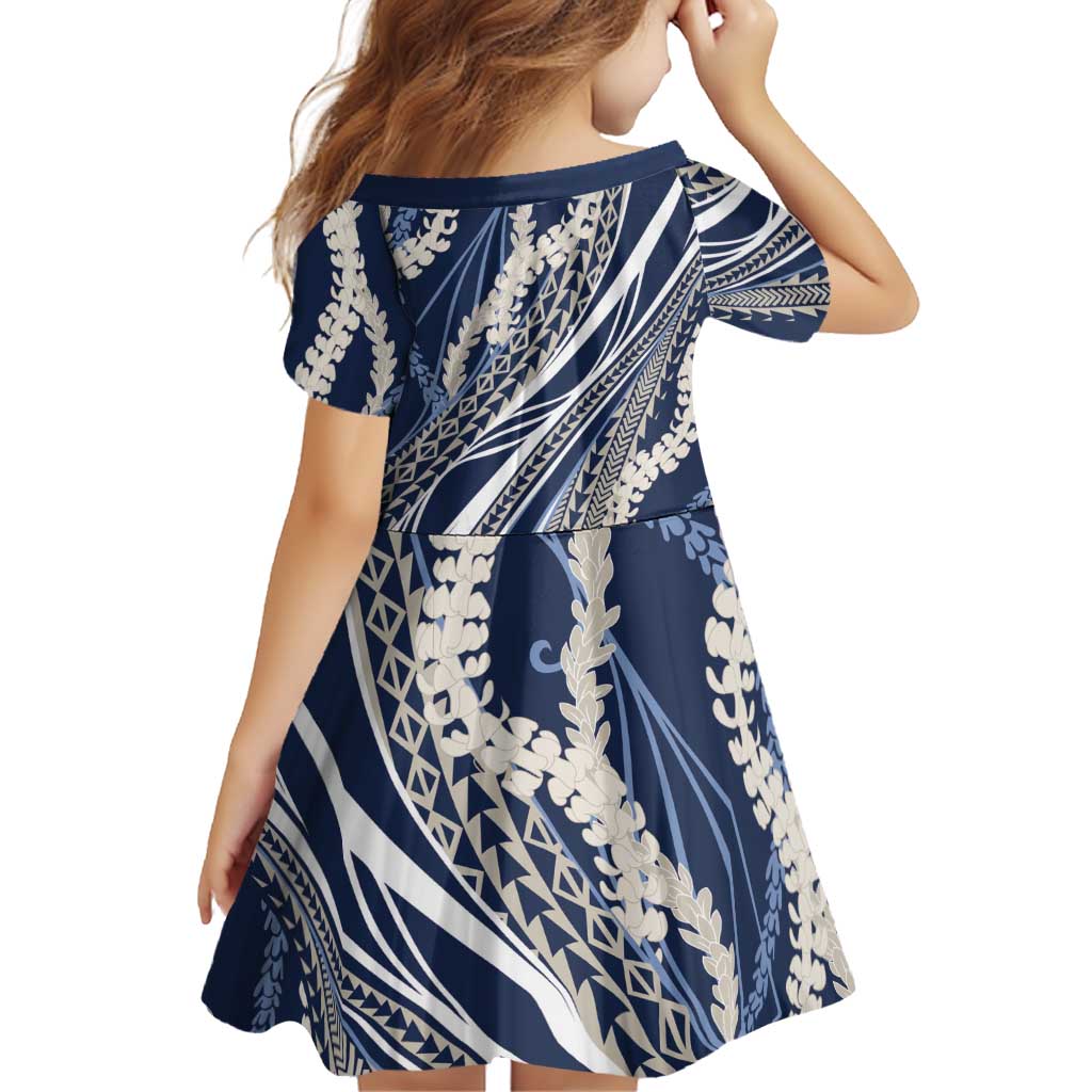 Polynesian Puakeniken Pikake Twisted Lei Family Matching Summer Maxi Dress and Hawaiian Shirt Navy Blue LT7 - Polynesian Pride