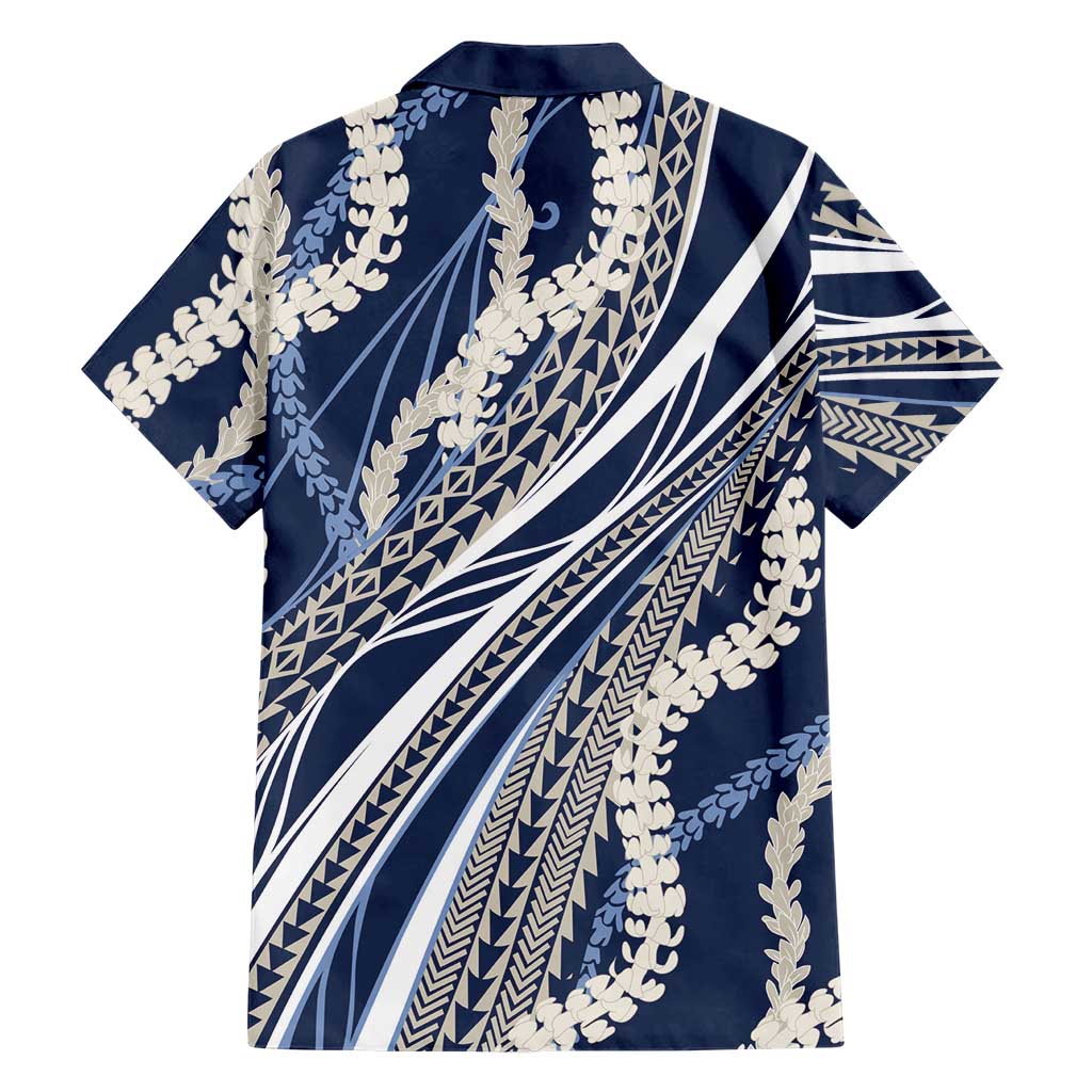 Polynesian Puakeniken Pikake Twisted Lei Family Matching Tank Maxi Dress and Hawaiian Shirt Navy Blue LT7 - Polynesian Pride