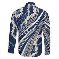 Polynesian Puakeniken Pikake Twisted Lei Family Matching Tank Maxi Dress and Hawaiian Shirt Navy Blue LT7 - Polynesian Pride