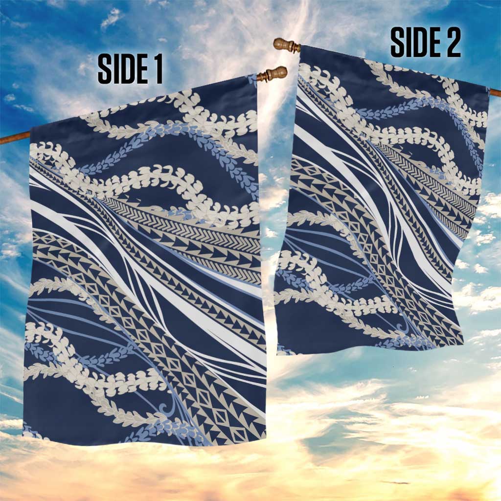 Polynesian Puakeniken Pikake Twisted Lei Garden Flag Navy Blue - Polynesian Pride