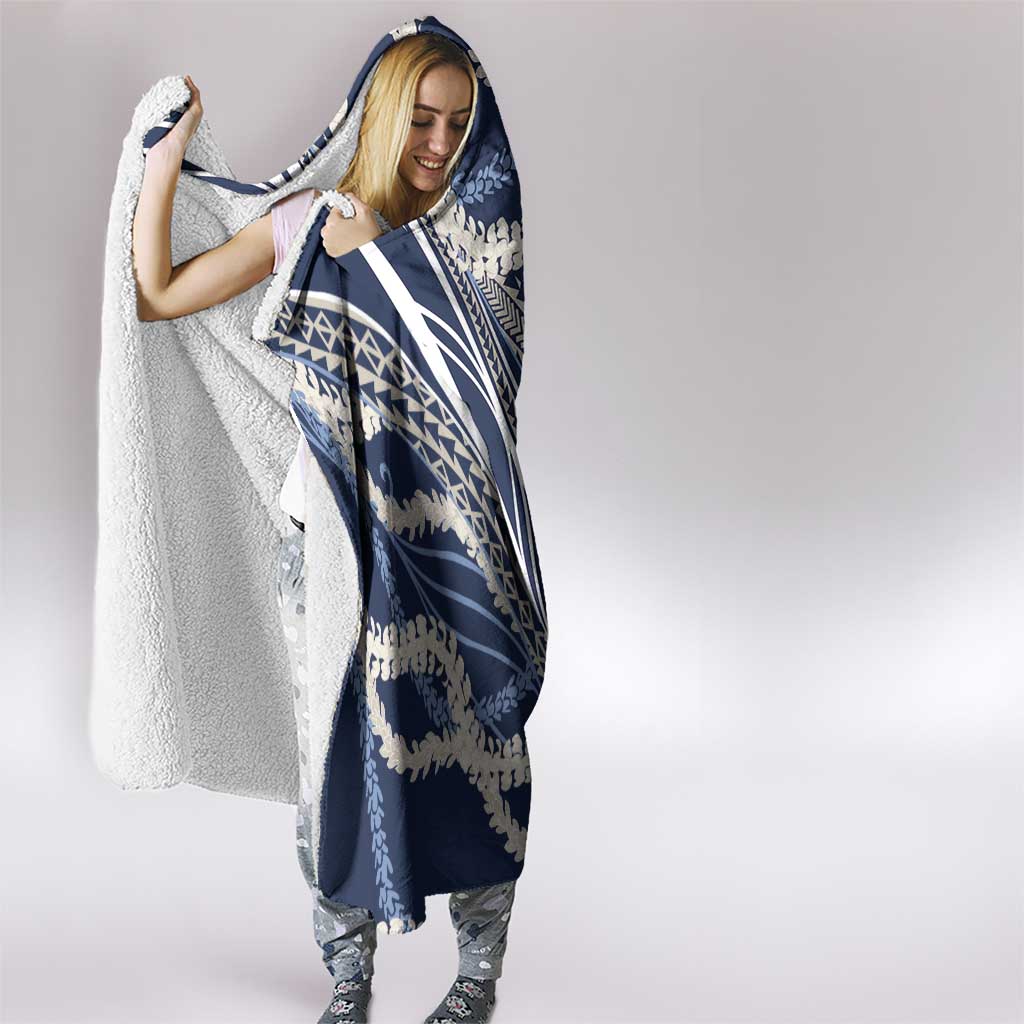 Polynesian Puakeniken Pikake Twisted Lei Hooded Blanket Navy Blue - Polynesian Pride