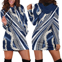 Polynesian Puakeniken Pikake Twisted Lei Hoodie Dress Navy Blue - Polynesian Pride