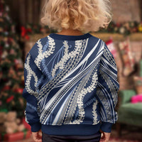 Polynesian Puakeniken Pikake Twisted Lei Kid Ugly Christmas Sweater Navy Blue - Polynesian Pride