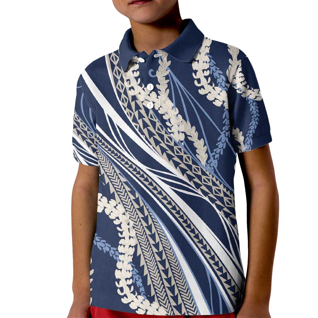 Polynesian Puakeniken Pikake Twisted Lei Kid Polo Shirt Navy Blue - Polynesian Pride
