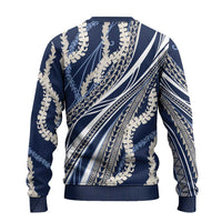 Polynesian Puakeniken Pikake Twisted Lei Ugly Christmas Sweater Navy Blue - Polynesian Pride