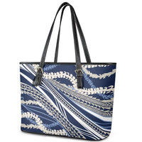 Polynesian Puakeniken Pikake Twisted Lei Leather Tote Bag Navy Blue - Polynesian Pride