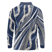 Polynesian Puakeniken Pikake Twisted Lei Long Sleeve Polo Shirt Navy Blue - Polynesian Pride