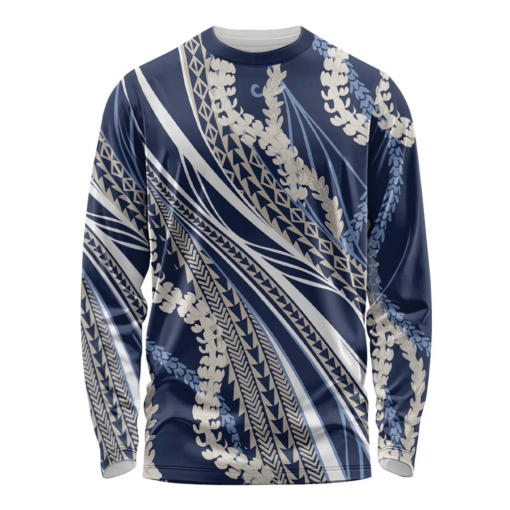 Polynesian Puakeniken Pikake Twisted Lei Long Sleeve Shirt Navy Blue - Polynesian Pride