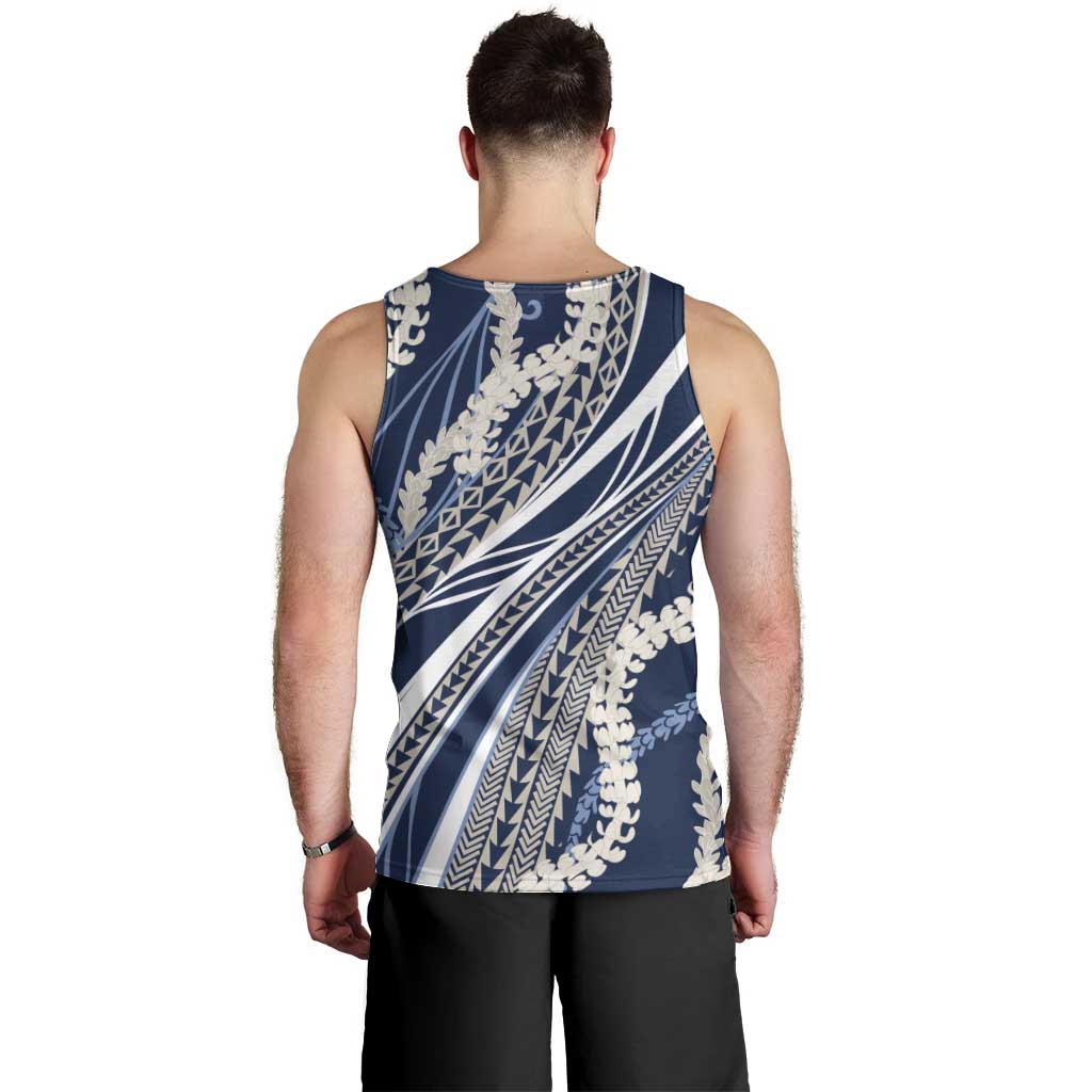 Polynesian Puakeniken Pikake Twisted Lei Men Tank Top Navy Blue - Polynesian Pride