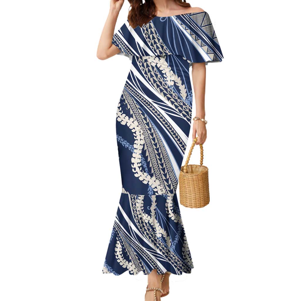 Polynesian Puakeniken Pikake Twisted Lei Mermaid Dress Navy Blue - Polynesian Pride