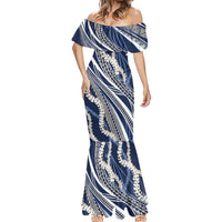 Polynesian Puakeniken Pikake Twisted Lei Mermaid Dress Navy Blue - Polynesian Pride