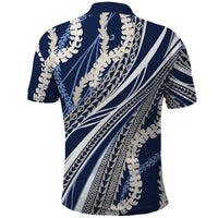 Polynesian Puakeniken Pikake Twisted Lei Polo Shirt Navy Blue - Polynesian Pride