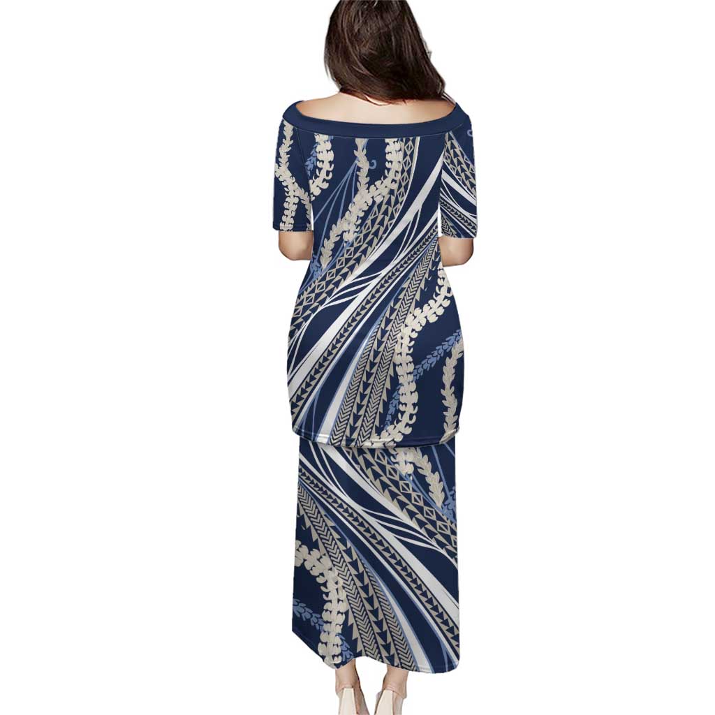 Polynesian Puakeniken Pikake Twisted Lei Puletasi Navy Blue - Polynesian Pride