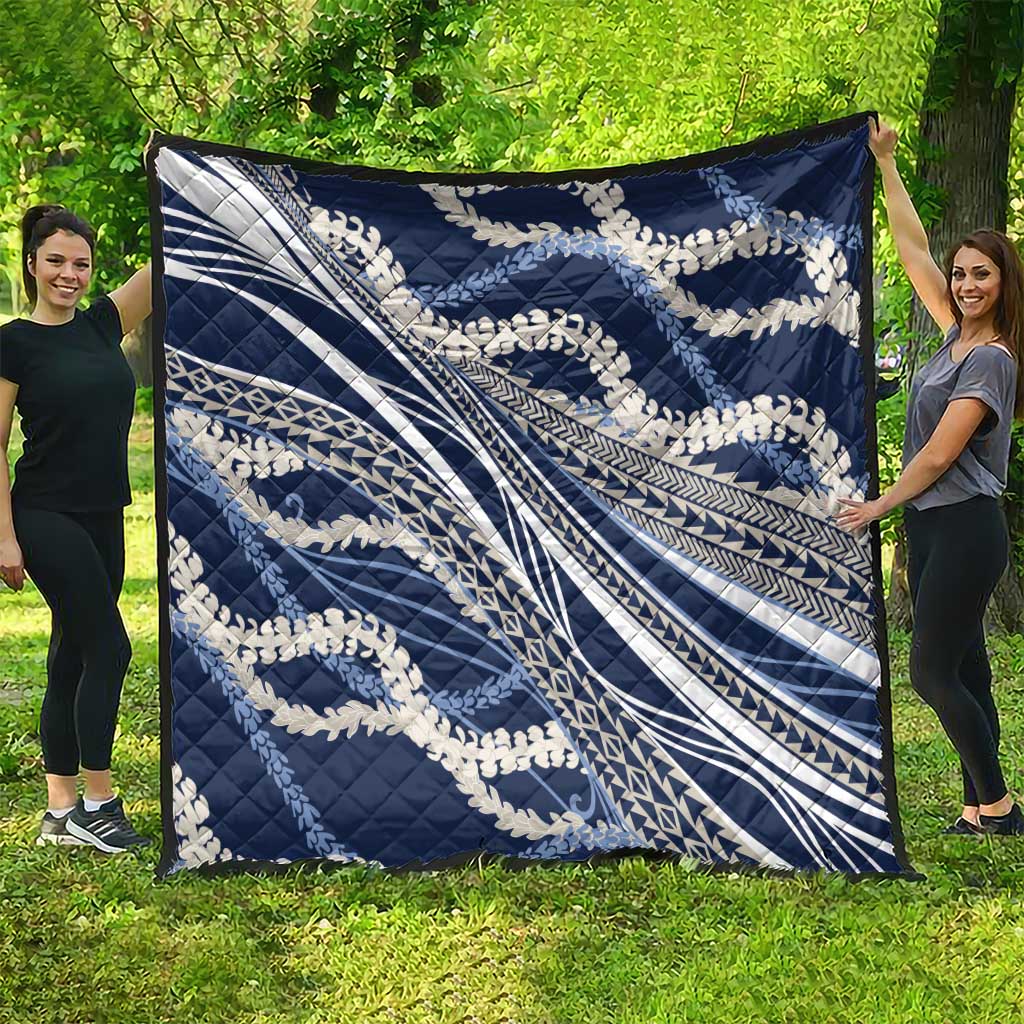 Polynesian Puakeniken Pikake Twisted Lei Quilt Navy Blue - Polynesian Pride