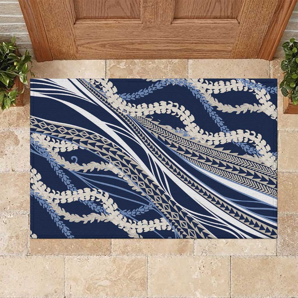 Polynesian Puakeniken Pikake Twisted Lei Rubber Doormat Navy Blue - Polynesian Pride