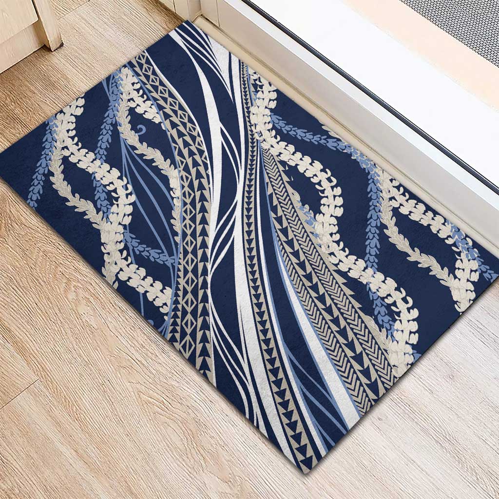 Polynesian Puakeniken Pikake Twisted Lei Rubber Doormat Navy Blue - Polynesian Pride