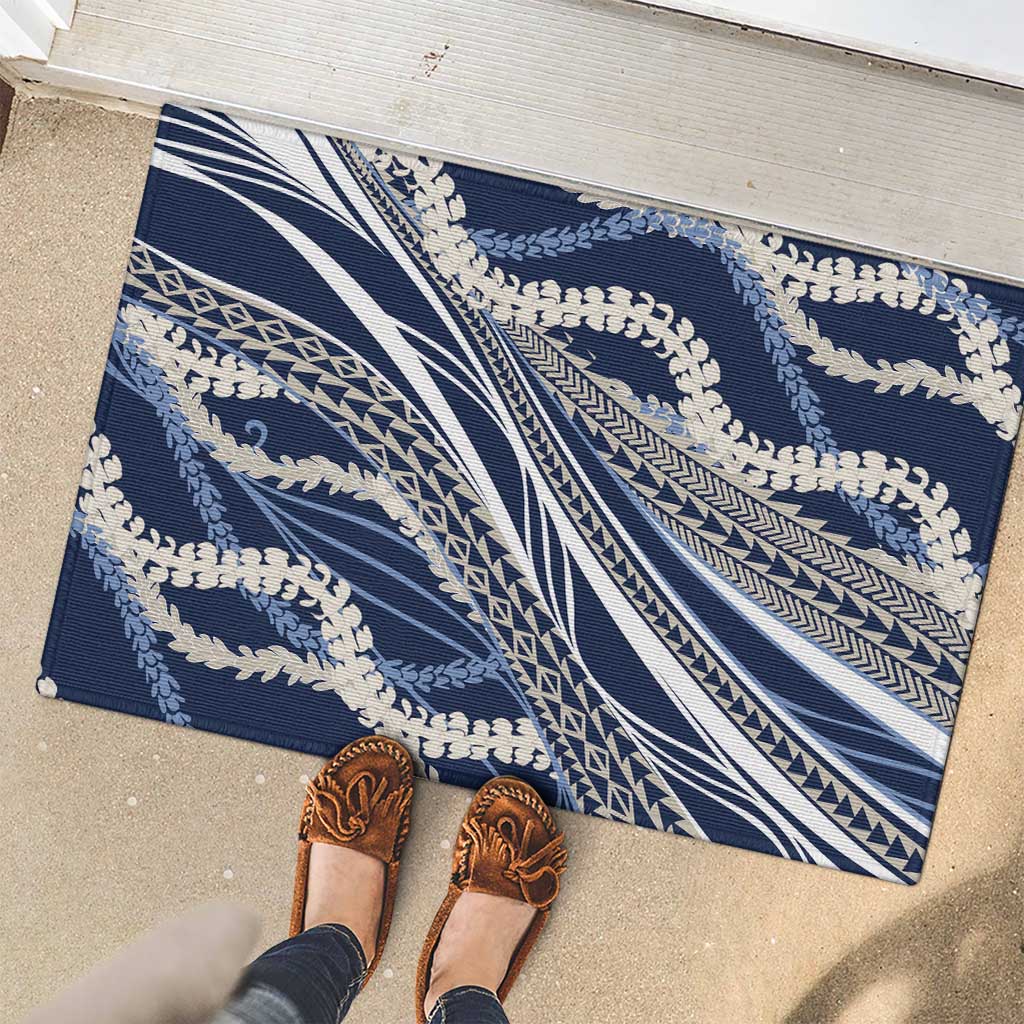 Polynesian Puakeniken Pikake Twisted Lei Rubber Doormat Navy Blue - Polynesian Pride