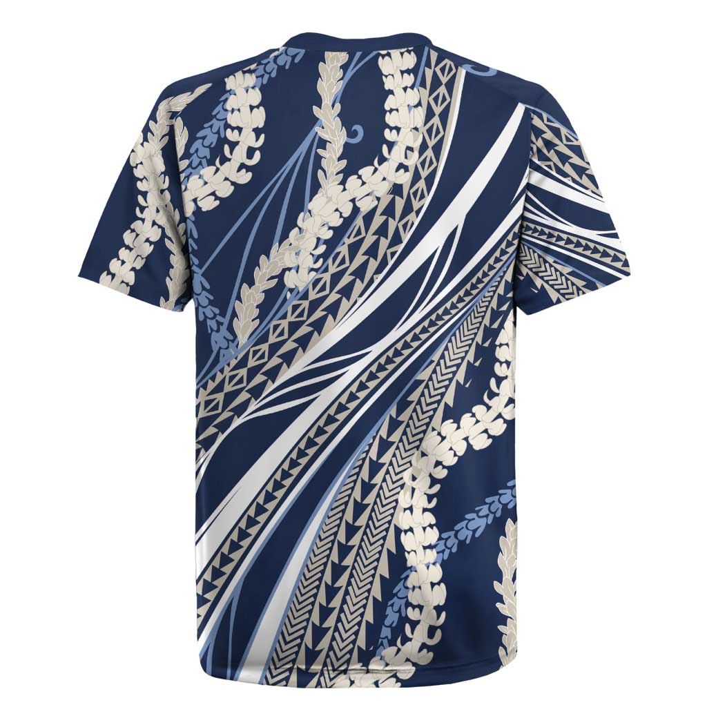 Polynesian Puakeniken Pikake Twisted Lei Rugby Jersey Navy Blue - Polynesian Pride