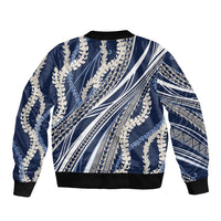 Polynesian Puakeniken Pikake Twisted Lei Sleeve Zip Bomber Jacket Navy Blue - Polynesian Pride