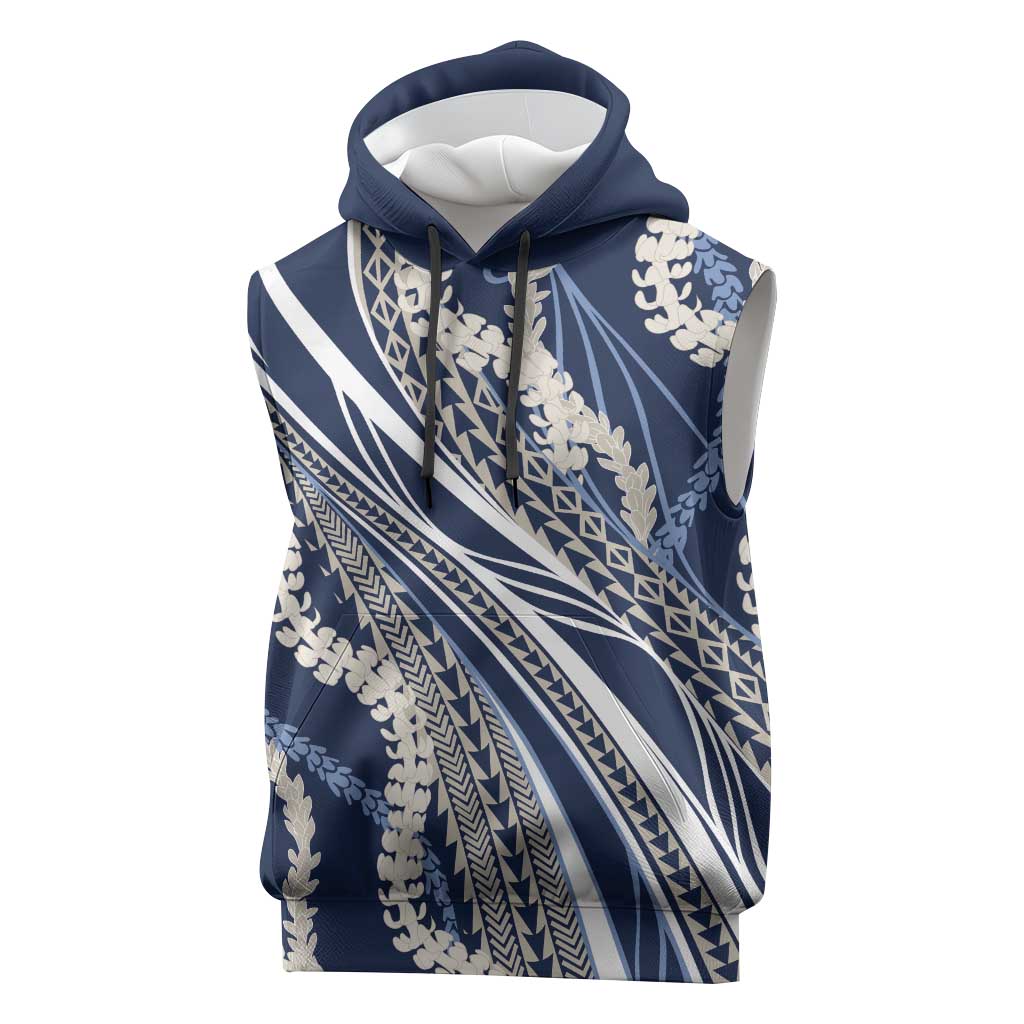 Polynesian Puakeniken Pikake Twisted Lei Sleeveless Hoodie Navy Blue - Polynesian Pride