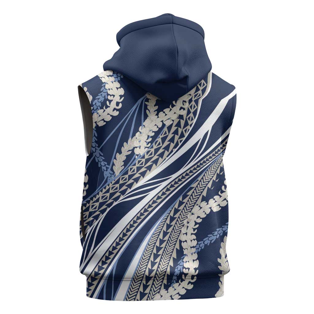 Polynesian Puakeniken Pikake Twisted Lei Sleeveless Hoodie Navy Blue - Polynesian Pride
