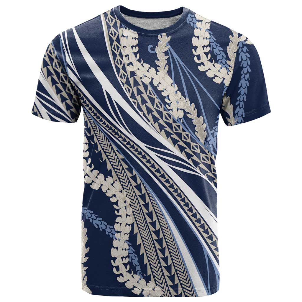 Polynesian Puakeniken Pikake Twisted Lei T Shirt Navy Blue - Polynesian Pride