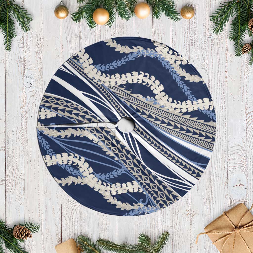 Polynesian Puakeniken Pikake Twisted Lei Tree Skirt Navy Blue - Polynesian Pride