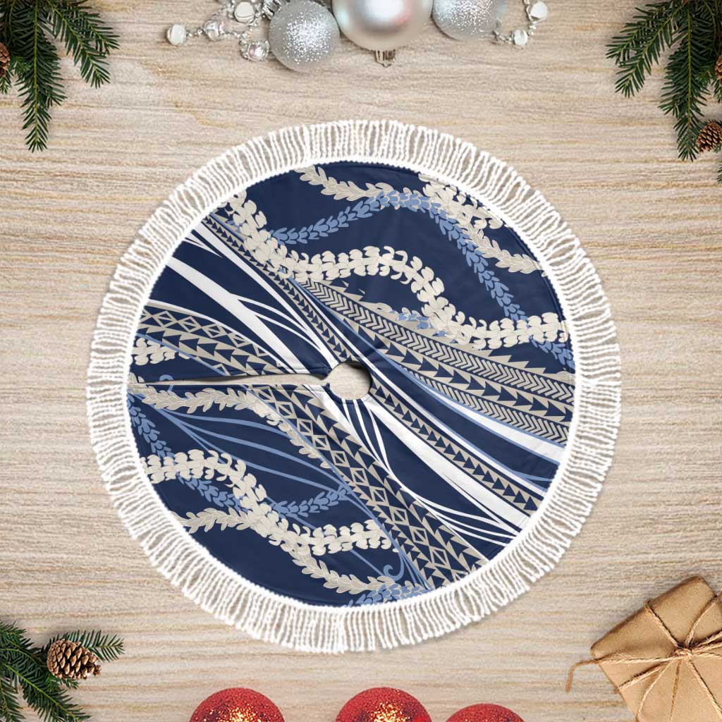 Polynesian Puakeniken Pikake Twisted Lei Tree Skirt Navy Blue - Polynesian Pride