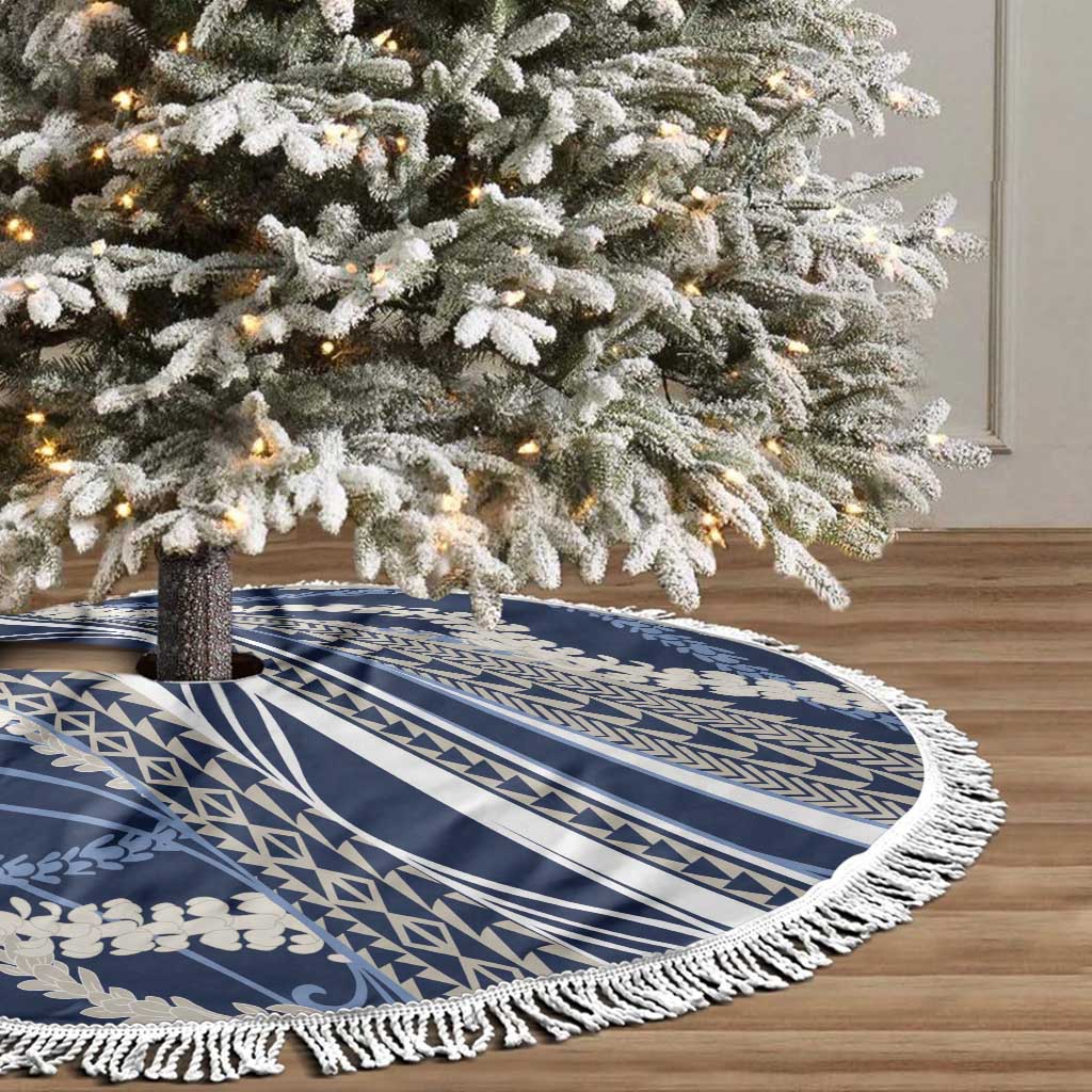 Polynesian Puakeniken Pikake Twisted Lei Tree Skirt Navy Blue - Polynesian Pride