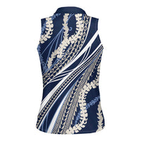 Polynesian Puakeniken Pikake Twisted Lei Women Sleeveless Polo Shirt Navy Blue - Polynesian Pride