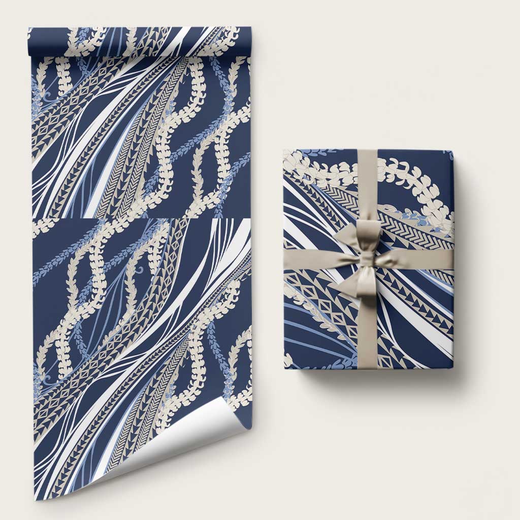 Polynesian Puakeniken Pikake Twisted Lei Wrapping Paper Navy Blue