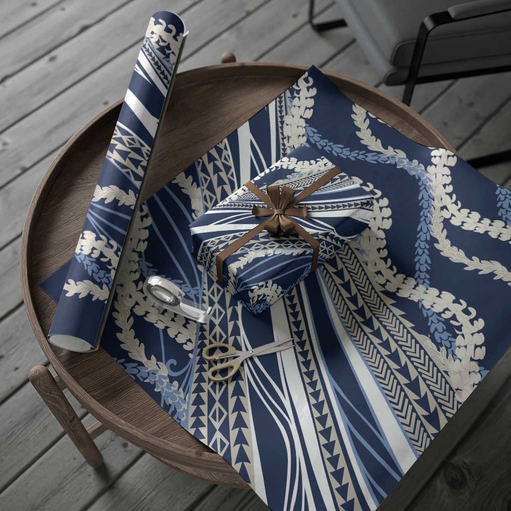 Polynesian Puakeniken Pikake Twisted Lei Wrapping Paper Navy Blue