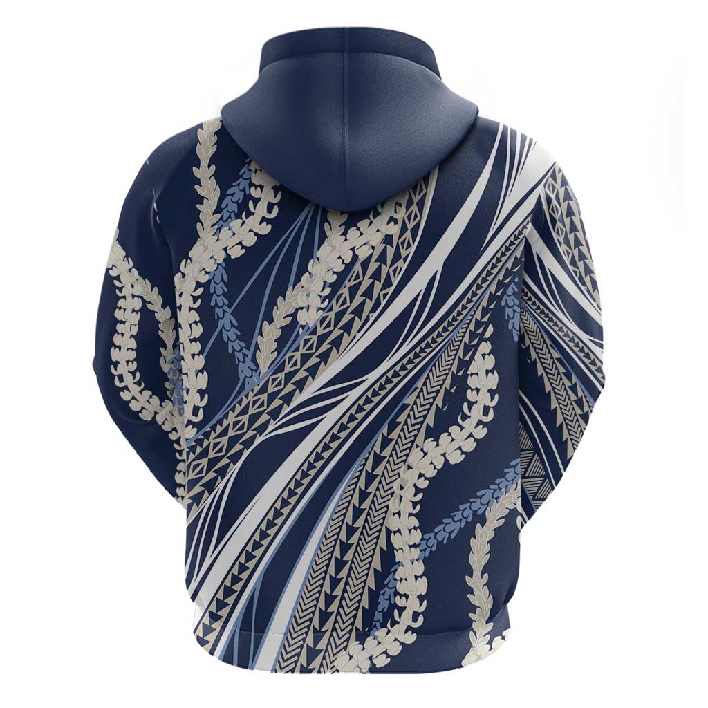 Polynesian Puakeniken Pikake Twisted Lei Zip Hoodie Navy Blue - Polynesian Pride