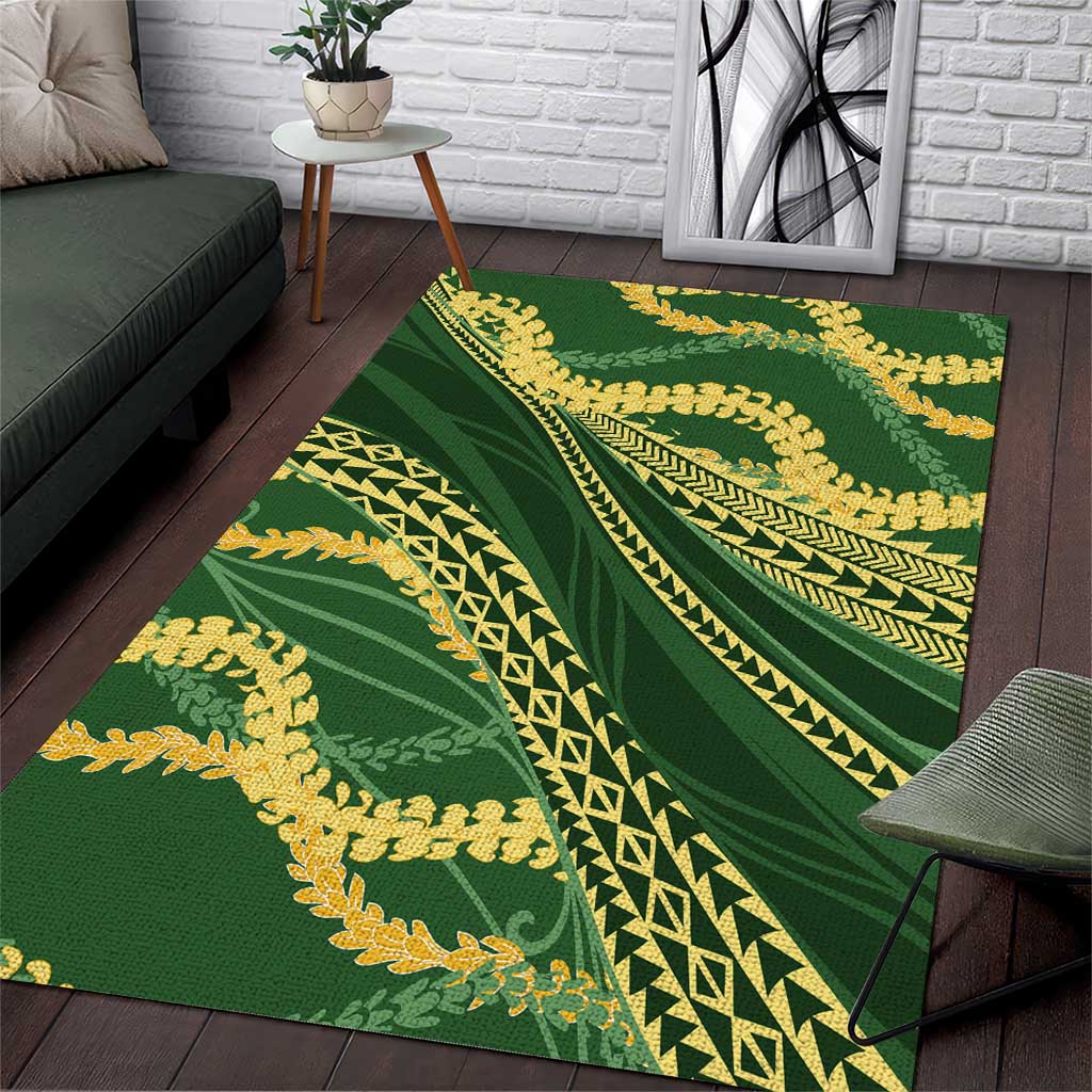 Polynesian Puakeniken Pikake Twisted Lei Area Rug Emerald - Polynesian Pride