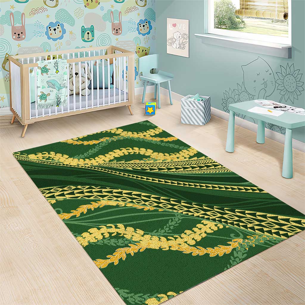 Polynesian Puakeniken Pikake Twisted Lei Area Rug Emerald - Polynesian Pride
