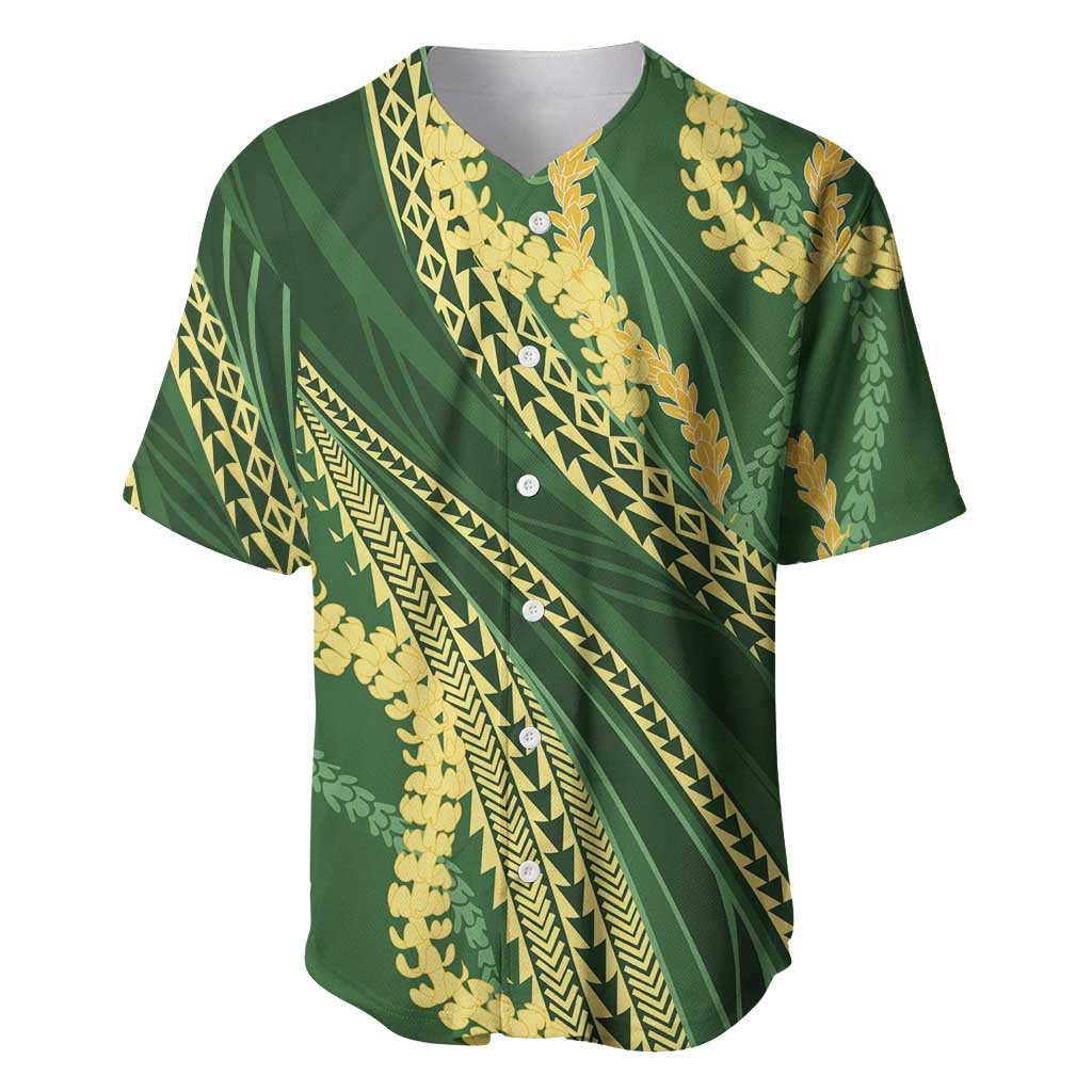 Polynesian Puakeniken Pikake Twisted Lei Baseball Jersey Emerald - Polynesian Pride