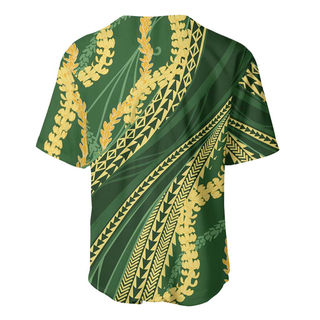 Polynesian Puakeniken Pikake Twisted Lei Baseball Jersey Emerald - Polynesian Pride