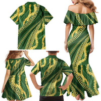 Polynesian Puakeniken Pikake Twisted Lei Family Matching Mermaid Dress and Hawaiian Shirt Emerald LT7 - Polynesian Pride