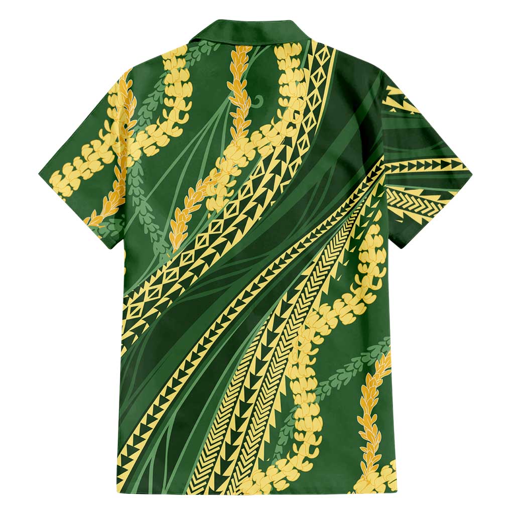 Polynesian Puakeniken Pikake Twisted Lei Family Matching Puletasi and Hawaiian Shirt Emerald - Polynesian Pride