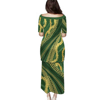Polynesian Puakeniken Pikake Twisted Lei Family Matching Puletasi and Hawaiian Shirt Emerald - Polynesian Pride