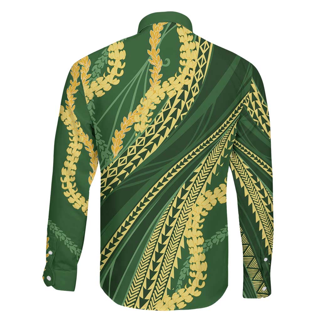 Polynesian Puakeniken Pikake Twisted Lei Family Matching Short Sleeve Bodycon Dress and Hawaiian Shirt Emerald LT7 - Polynesian Pride