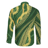 Polynesian Puakeniken Pikake Twisted Lei Family Matching Short Sleeve Bodycon Dress and Hawaiian Shirt Emerald LT7 - Polynesian Pride