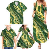Polynesian Puakeniken Pikake Twisted Lei Family Matching Summer Maxi Dress and Hawaiian Shirt Emerald LT7 - Polynesian Pride