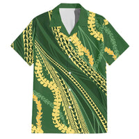 Polynesian Puakeniken Pikake Twisted Lei Family Matching Summer Maxi Dress and Hawaiian Shirt Emerald LT7 Dad's Shirt - Short Sleeve Emerald - Polynesian Pride