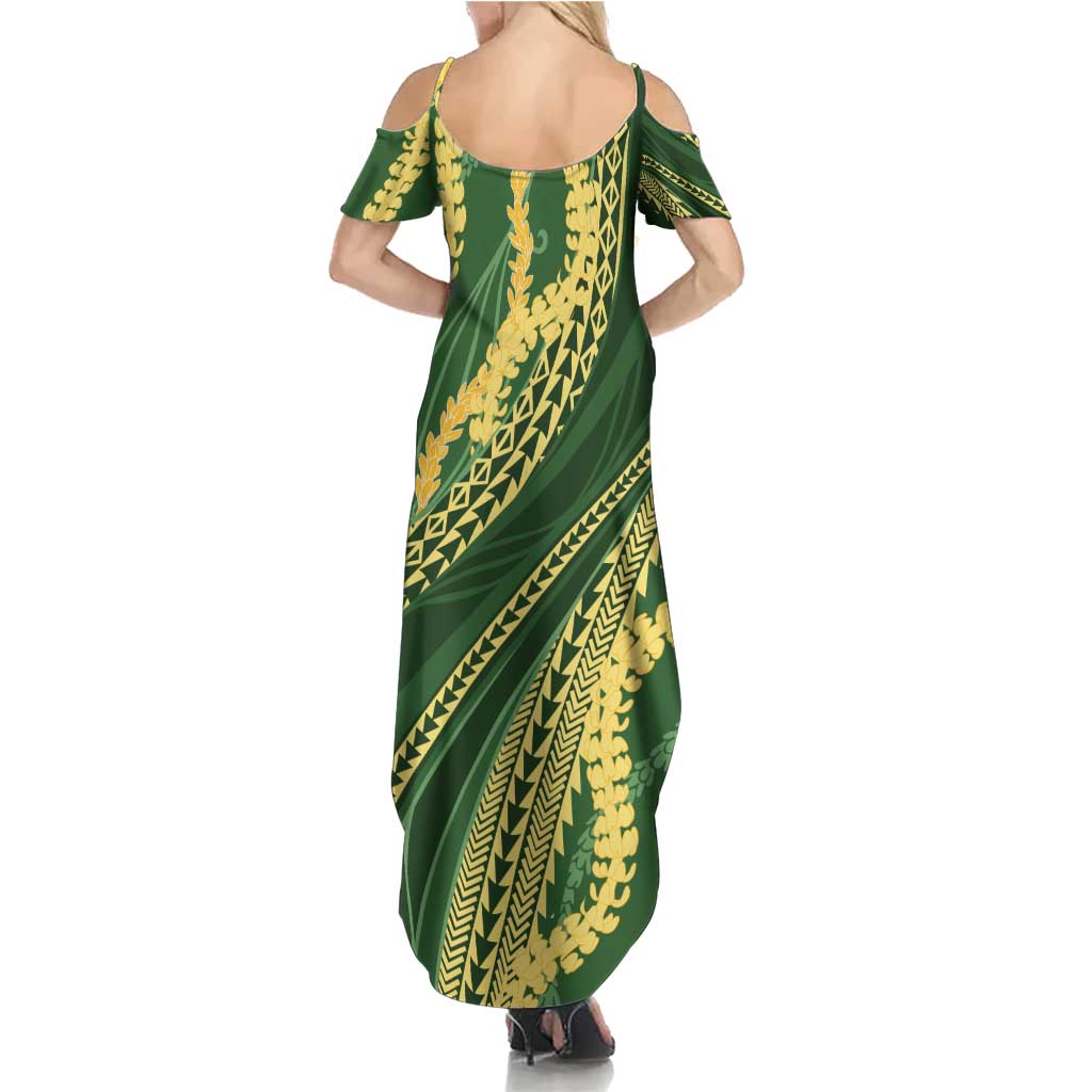 Polynesian Puakeniken Pikake Twisted Lei Family Matching Summer Maxi Dress and Hawaiian Shirt Emerald LT7 - Polynesian Pride