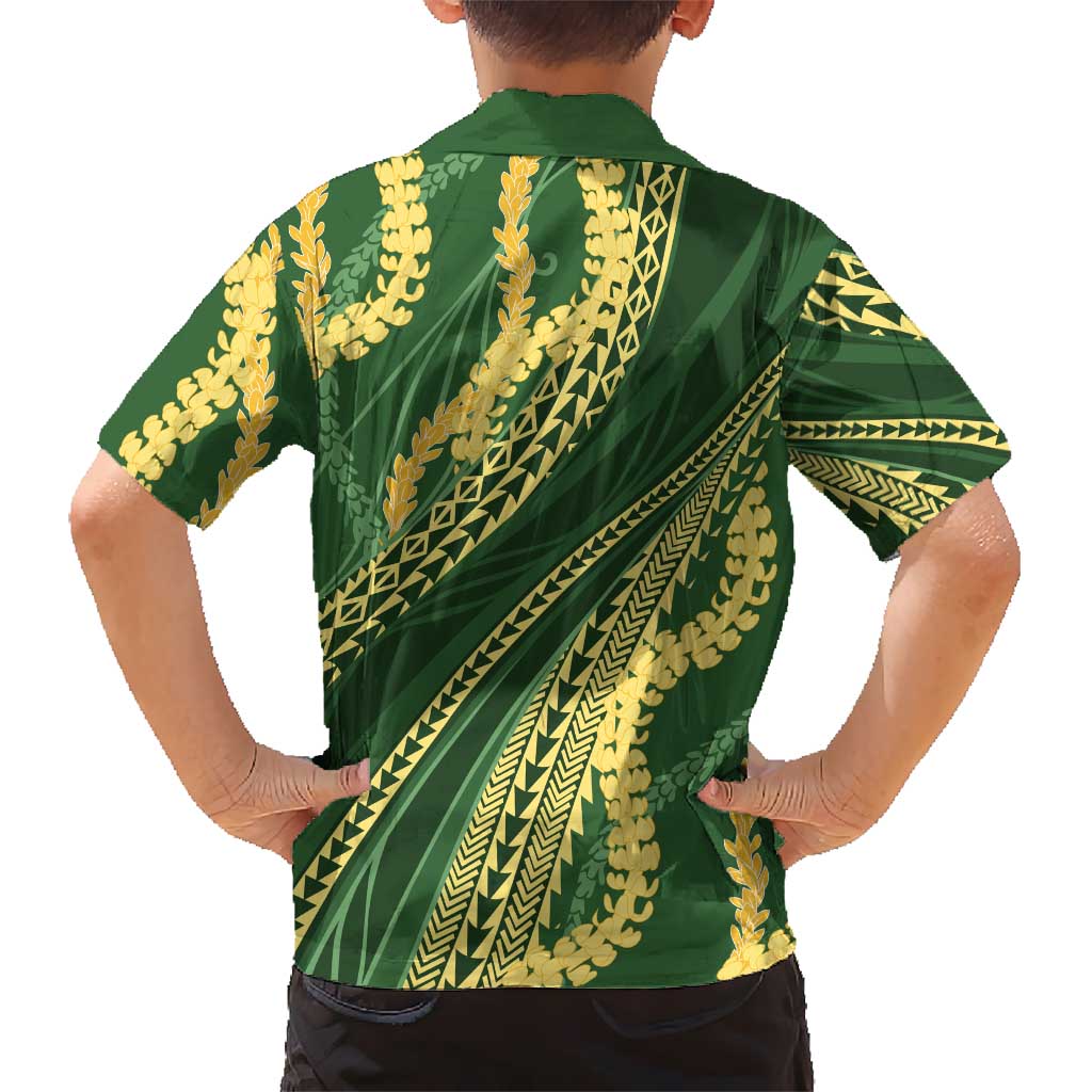 Polynesian Puakeniken Pikake Twisted Lei Family Matching Tank Maxi Dress and Hawaiian Shirt Emerald LT7 - Polynesian Pride