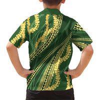 Polynesian Puakeniken Pikake Twisted Lei Family Matching Tank Maxi Dress and Hawaiian Shirt Emerald LT7 - Polynesian Pride