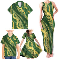 Polynesian Puakeniken Pikake Twisted Lei Family Matching Tank Maxi Dress and Hawaiian Shirt Emerald LT7 - Polynesian Pride
