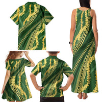 Polynesian Puakeniken Pikake Twisted Lei Family Matching Tank Maxi Dress and Hawaiian Shirt Emerald LT7 - Polynesian Pride